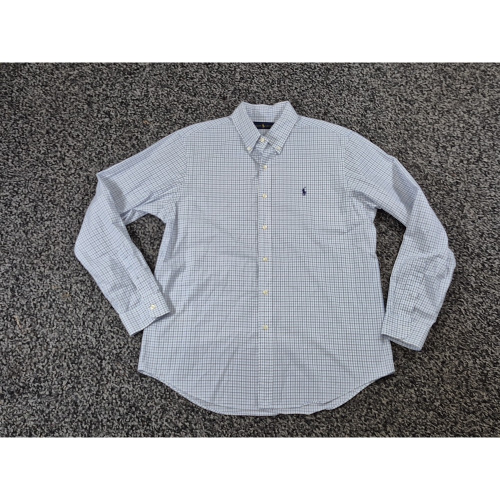 Polo Ralph Lauren Button Down Long Sleeve Size Large Blue Check Mens - Picture 2 of 8